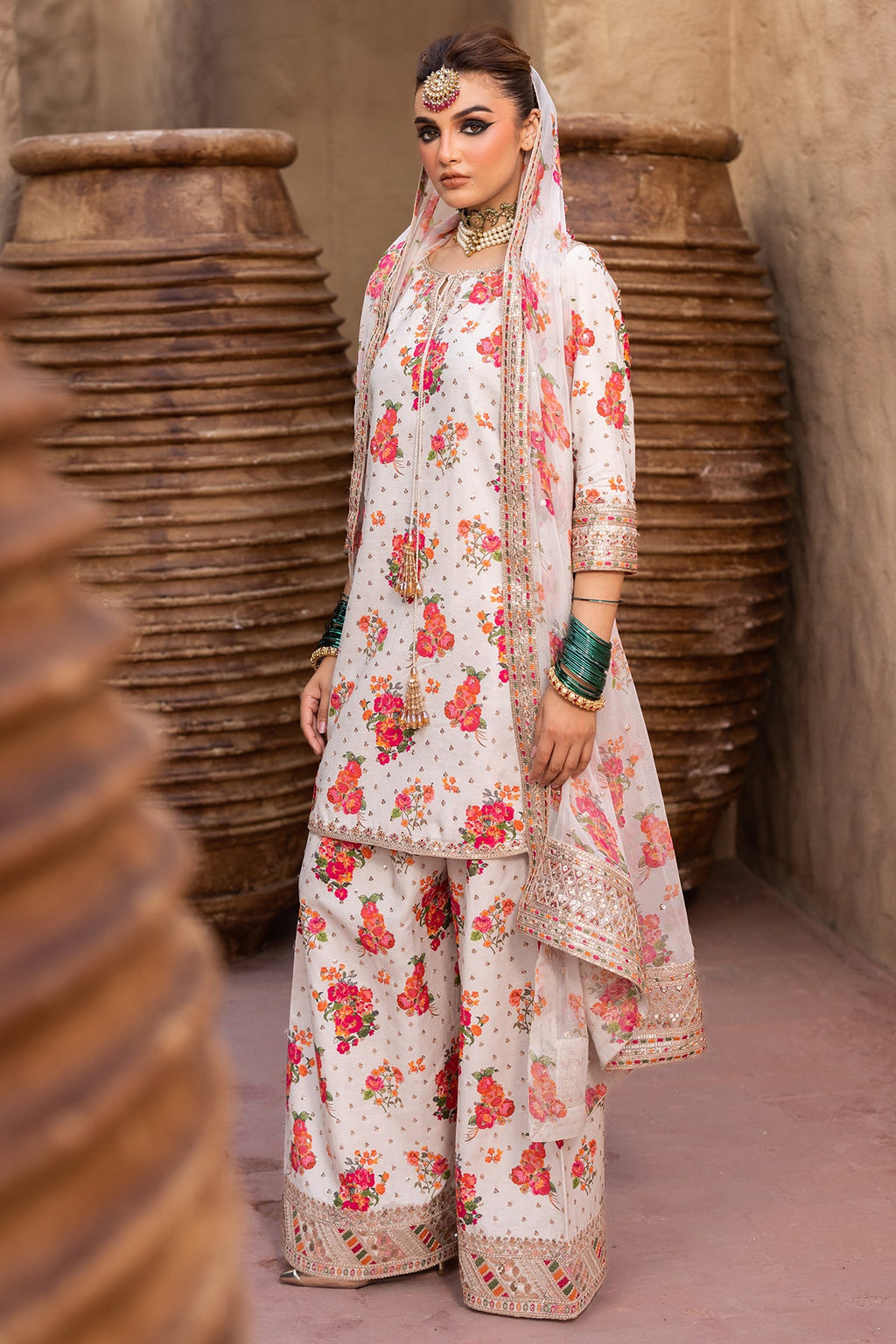Charizma Embroidered Raw-Silk & Digital Printed Suit CMA-5-071 with embroidered patches, trouser & zari dupatta – RS Royal Fashion