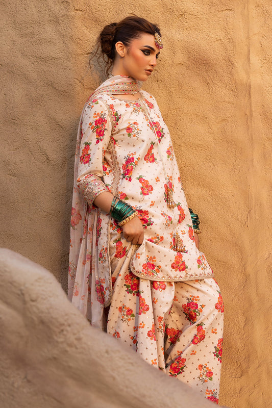 Charizma Embroidered Raw-Silk & Digital Printed Suit CMA-5-071 with embroidered patches, trouser & zari dupatta – RS Royal Fashion