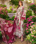 Maria B white and pink embroidered 3PC organza suit with elegant festive design.