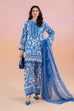 3-piece white and blue printed lawn suit with embroidered organza lace and printed chiffon dupatta – RS Royal Fashion.