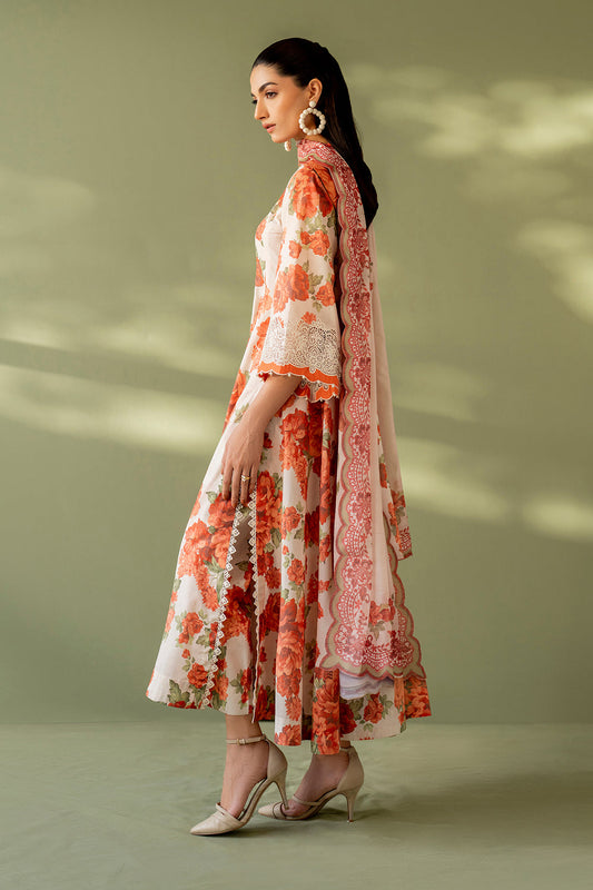 Baroque Linen Digital Printed & Embroidered 3Pc Suit with Dupatta & Trouser