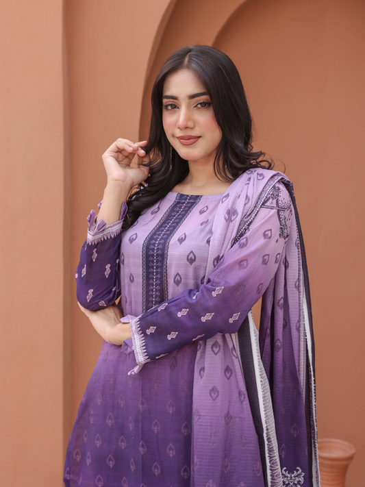 BinNoor Fab 3Pc Lawn Suit De-LA19-P30182 – Digital Printed Shirt, Dupatta & Dyed Trouser – Vol#19, SKU 1028, Discounted Price Rs. 3,150