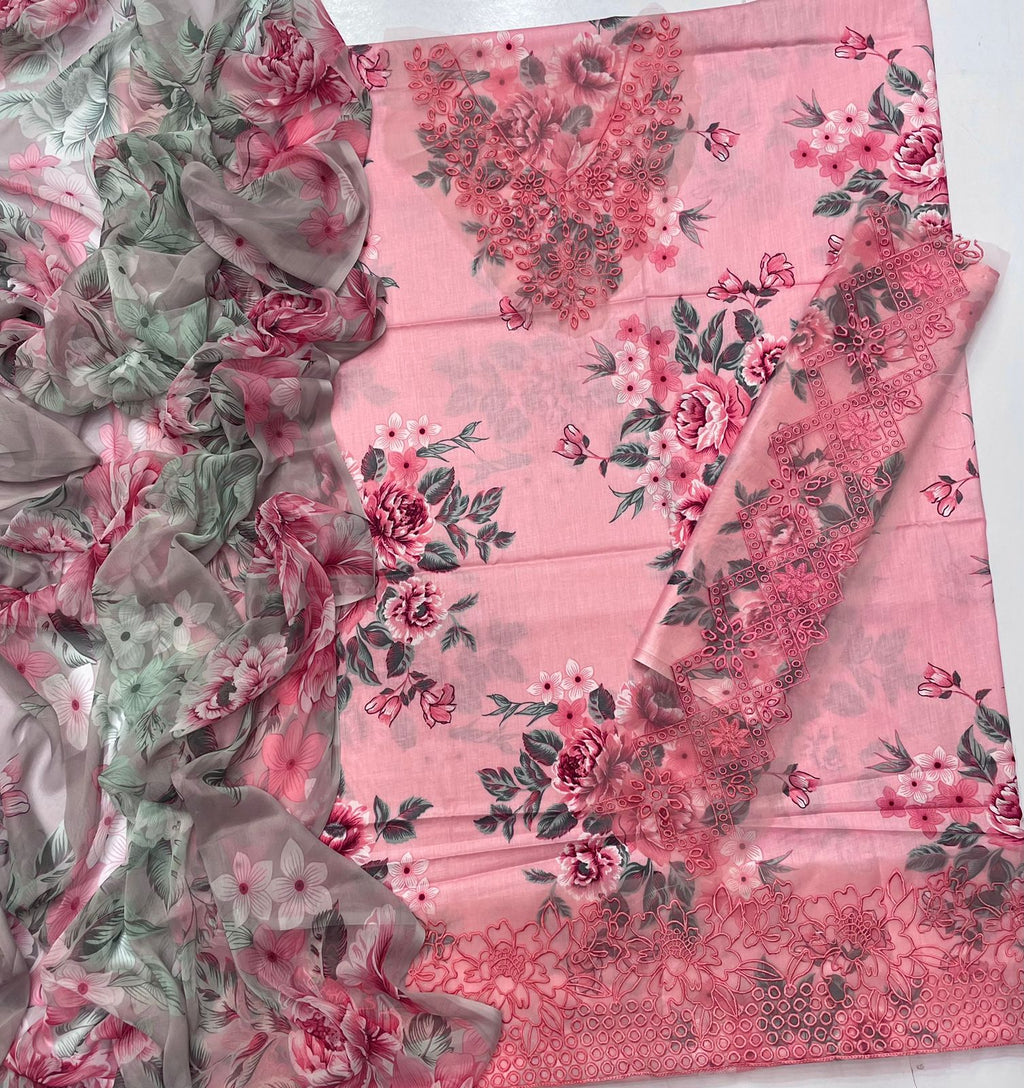 Luxury Iznik 3-piece embroidered lawn suit with chiffon dupatta and printed trouser – RS Royal Fashion