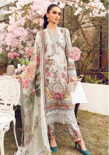 Maria B inspired 3-piece embroidered lawn suit MPT-2604-A with chiffon dupatta and cambric trousers – RS Royal Fashion