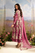 Iznik Dhanak 3PC suit with printed dhanak shirt, dupatta, trouser, and embroidered patches on organza