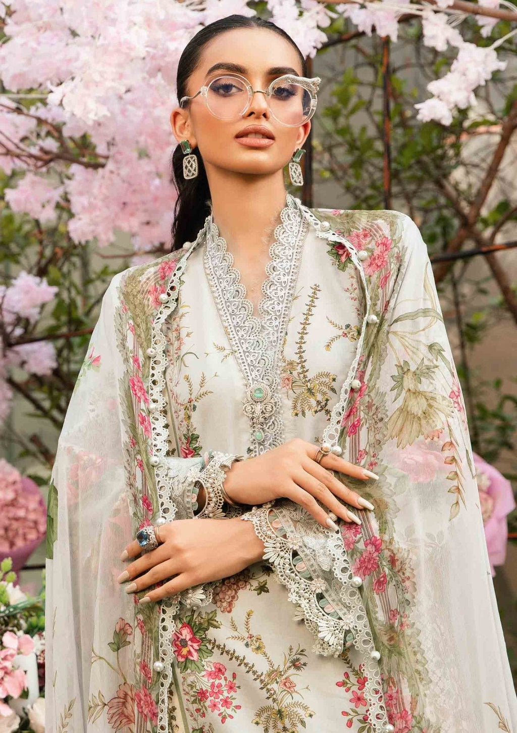 Maria B inspired 3-piece embroidered lawn suit MPT-2604-A with chiffon dupatta and cambric trousers – RS Royal Fashion
