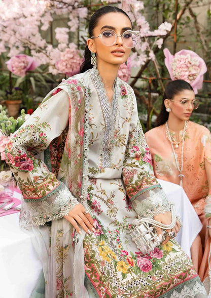 Maria B inspired 3-piece embroidered lawn suit MPT-2604-A with chiffon dupatta and cambric trousers – RS Royal Fashion