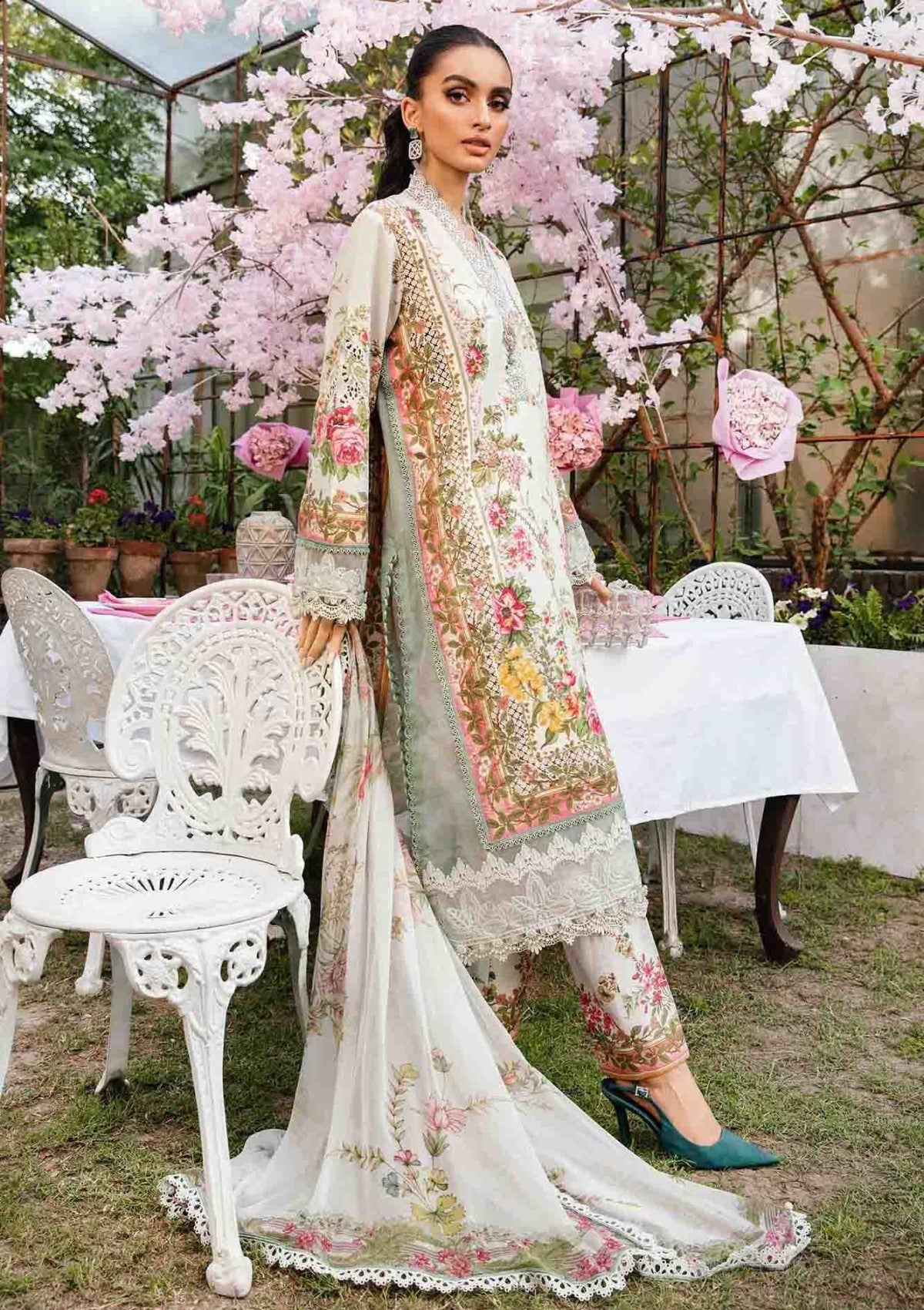 Maria B inspired 3-piece embroidered lawn suit MPT-2604-A with chiffon dupatta and cambric trousers – RS Royal Fashion