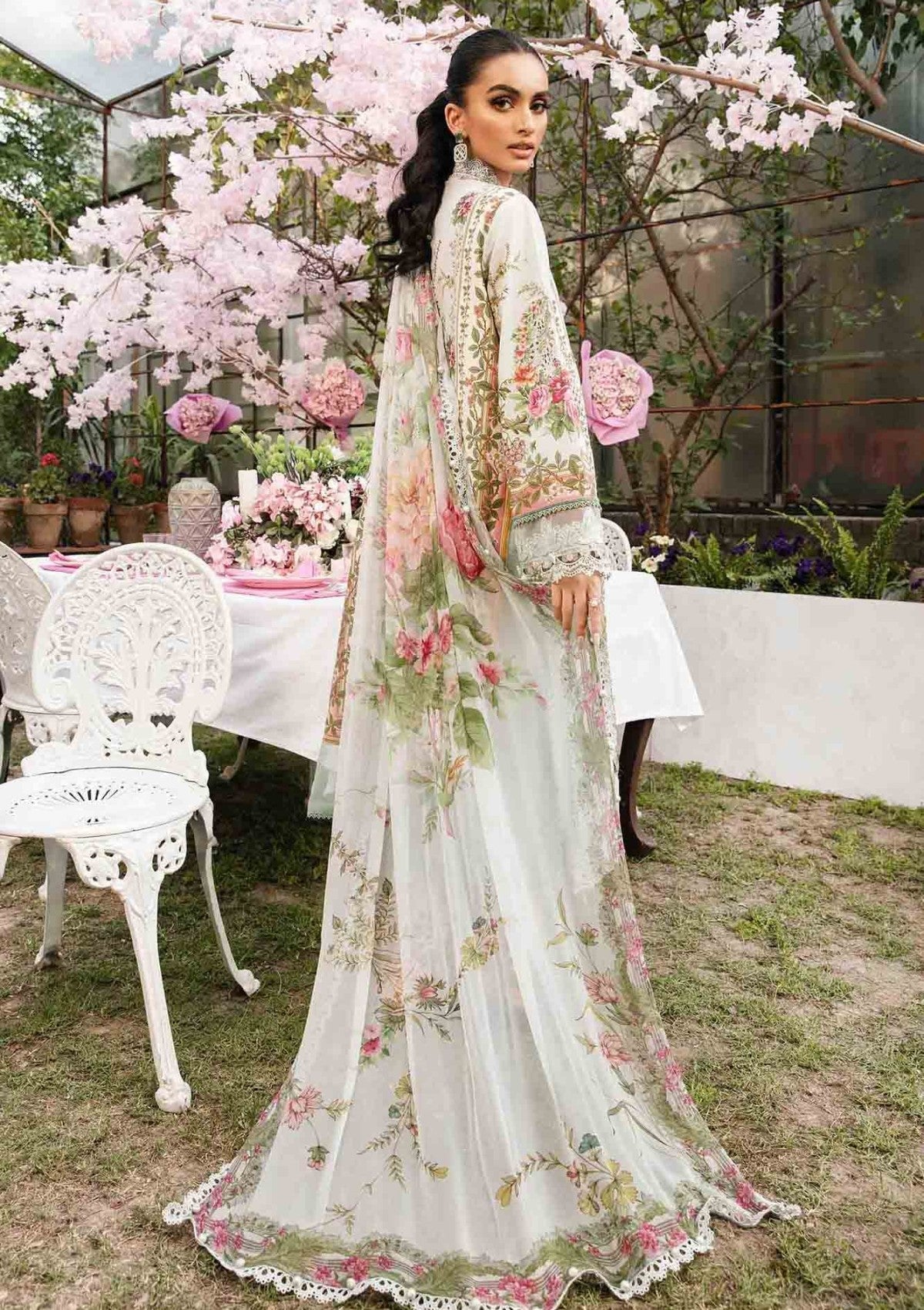 Maria B inspired 3-piece embroidered lawn suit MPT-2604-A with chiffon dupatta and cambric trousers – RS Royal Fashion