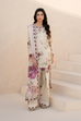 EFL-05 3-piece unstitched embroidered lawn suit with borer embroidered shirt, silk dupatta with lace, and printed trouser – By Iznik, available at RS Royal Fashion.