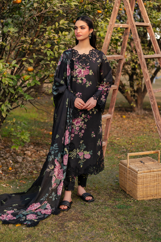 UE-394 Printed Lawn & Digital Linen Embroidered Suit with applique shirt, trouser & digital dupatta – RS Royal Fashion