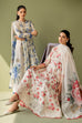 N Jahan embroidered & digital printed linen 3-piece suit with organza patch, linen dupatta, and trouser