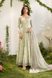 Iznik Dhanak 3PC suit with printed dhanak shirt, trouser, dupatta, embroidered daman patch, sleeve patti, and neckline patch