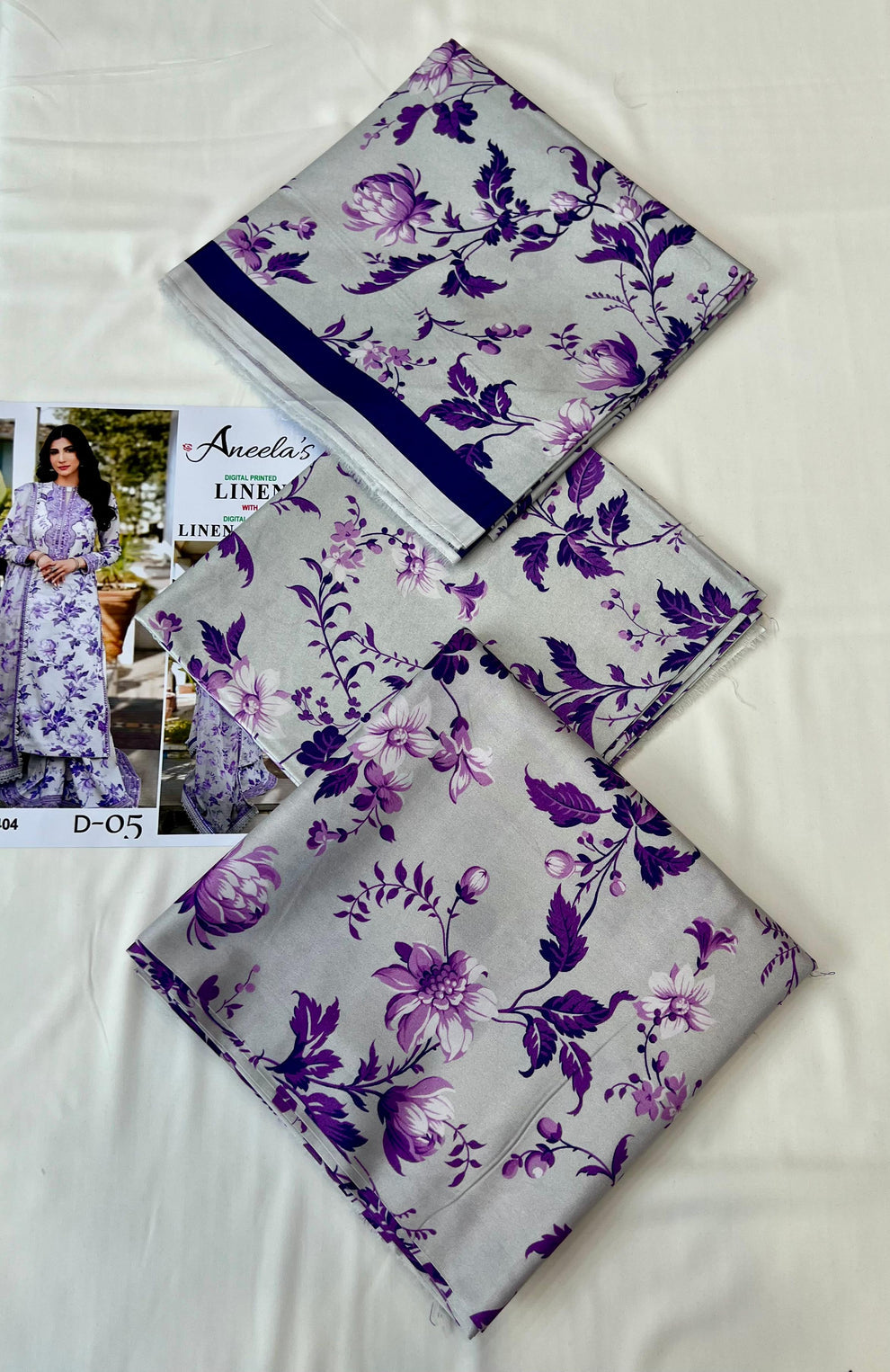 Aneela's Collection MidSeason Embroidered & Digital Printed Linen 3Pc Suit with Dupatta