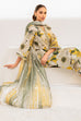 Iznik Dhanak 3PC suit with printed dhanak shirt, dupatta, trouser, and embroidered patches on organza