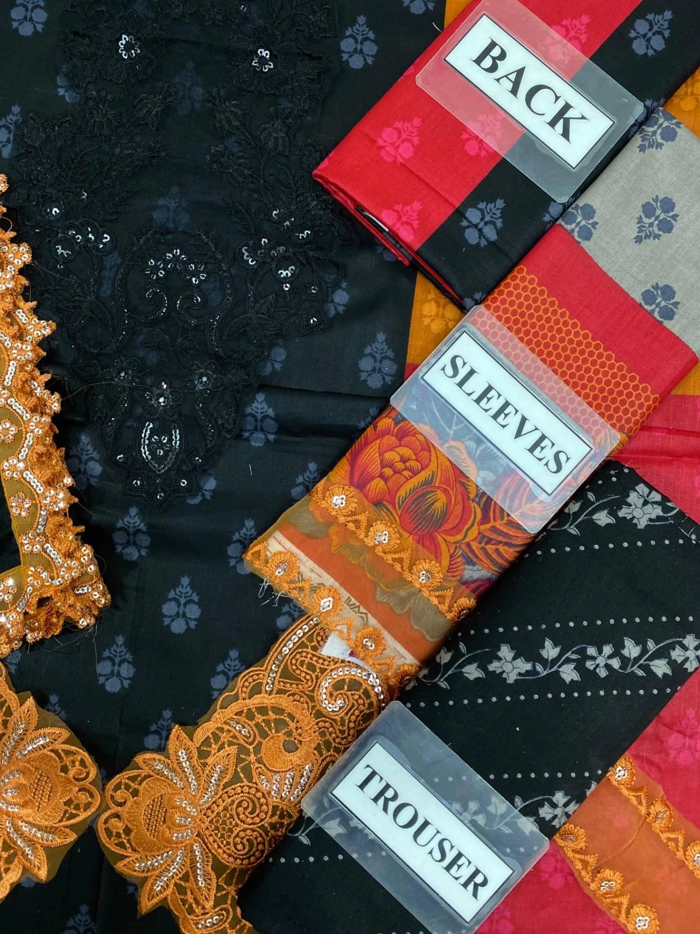 Charizma replica – embroidered lawn 3pc with chiffon dupatta, embroidered daman & sleeves, cambric trouser – Rs. 3,950/-