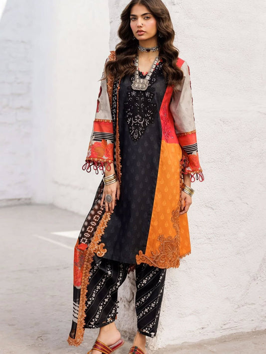 Charizma replica – embroidered lawn 3pc with chiffon dupatta, embroidered daman & sleeves, cambric trouser – Rs. 3,950/-