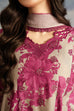 Iznik Dhanak 3PC suit with printed dhanak shirt, dupatta, trouser, and embroidered patches on organza