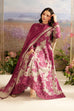 Iznik Dhanak 3PC suit with printed dhanak shirt, dupatta, trouser, and embroidered patches on organza