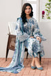 Maria B Dhanak 3PC suit with printed dhanak shirt, dupatta, trouser, and embroidered patches on organza