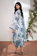 Maria B Dhanak 3PC suit with printed dhanak shirt, dupatta, trouser, and embroidered patches on organza