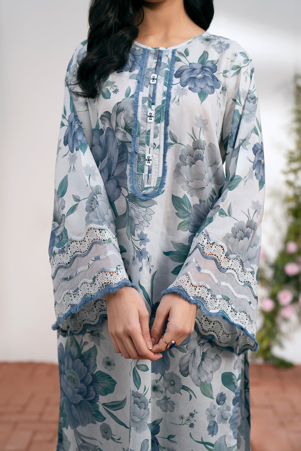 Maria B Dhanak 3PC suit with printed dhanak shirt, dupatta, trouser, and embroidered patches on organza