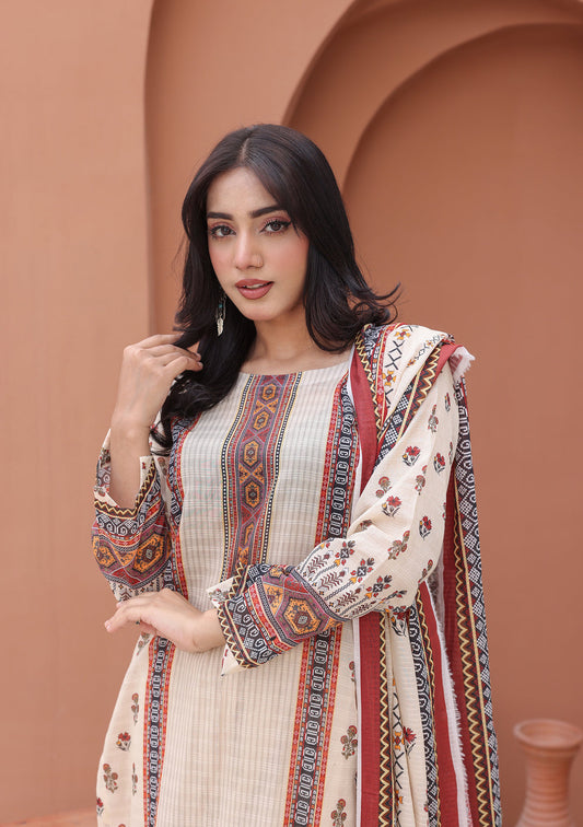 BinNoor Fab Vol#19 De-LA19-P30182 – 3Pc Unstitched Lawn Suit with Digital Printed Shirt, Dupatta & Dyed Trouser –