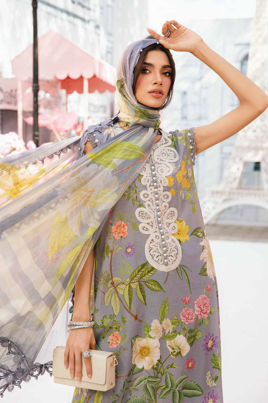 Unstitched embroidered digital print lawn suit MPT-2604-A with chiffon dupatta and printed trousers