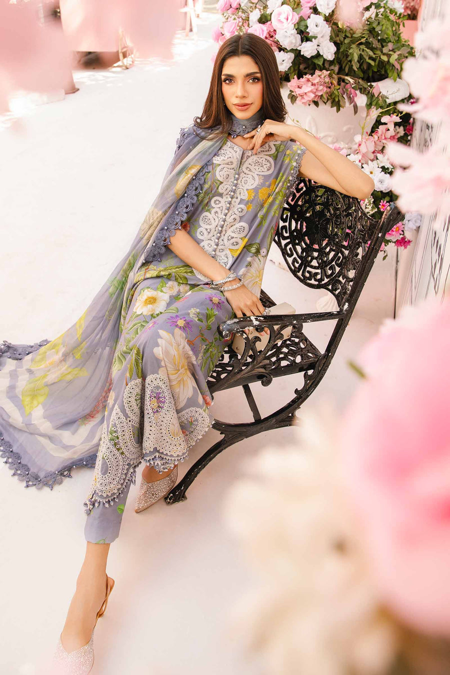 Unstitched embroidered digital print lawn suit MPT-2604-A with chiffon dupatta and printed trousers