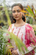 Maria B inspired 3 piece lawn suit in pink with embroidered neckline, chiffon dupatta and cambric shalwar.