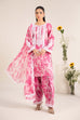 Maria B inspired 3 piece lawn suit in pink with embroidered neckline, chiffon dupatta and cambric shalwar.
