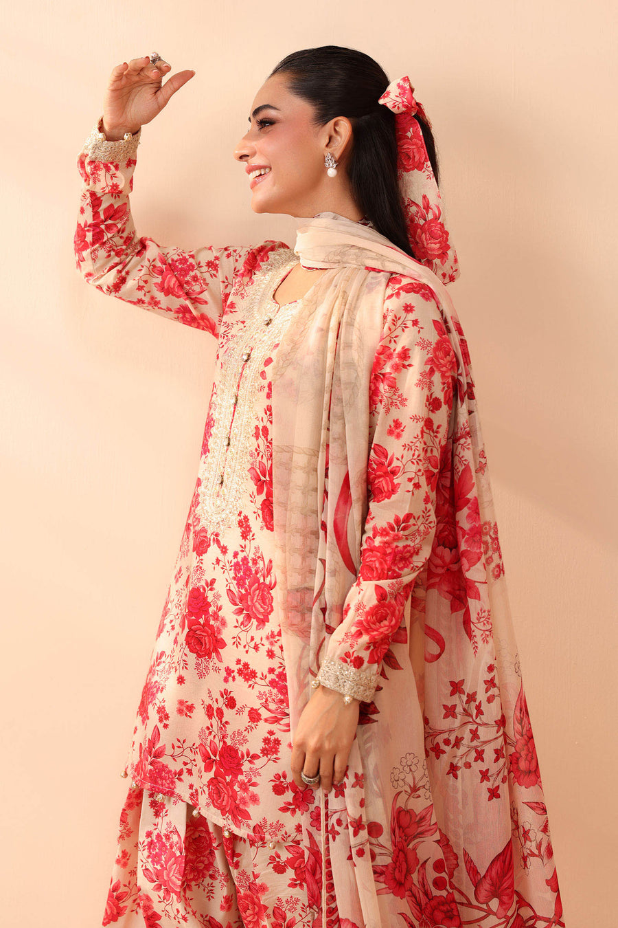 Maria. B Embroidered & Digital Printed Linen 3Pc Suit with Linen Dupatta
