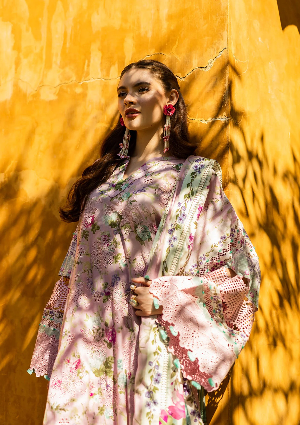 Elaf embroidered and digital printed linen 3-piece suit with embroidered shirt, dupatta, and trouser, available at RS Royal Fashion