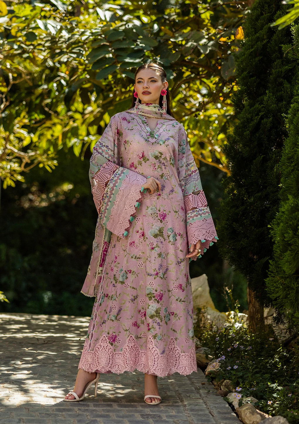 Elaf embroidered and digital printed linen 3-piece suit with embroidered shirt, dupatta, and trouser, available at RS Royal Fashion