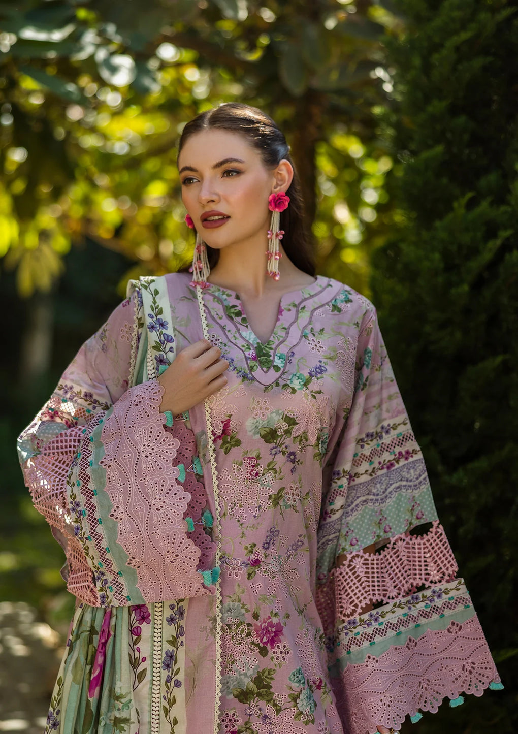 Elaf embroidered and digital printed linen 3-piece suit with embroidered shirt, dupatta, and trouser, available at RS Royal Fashion