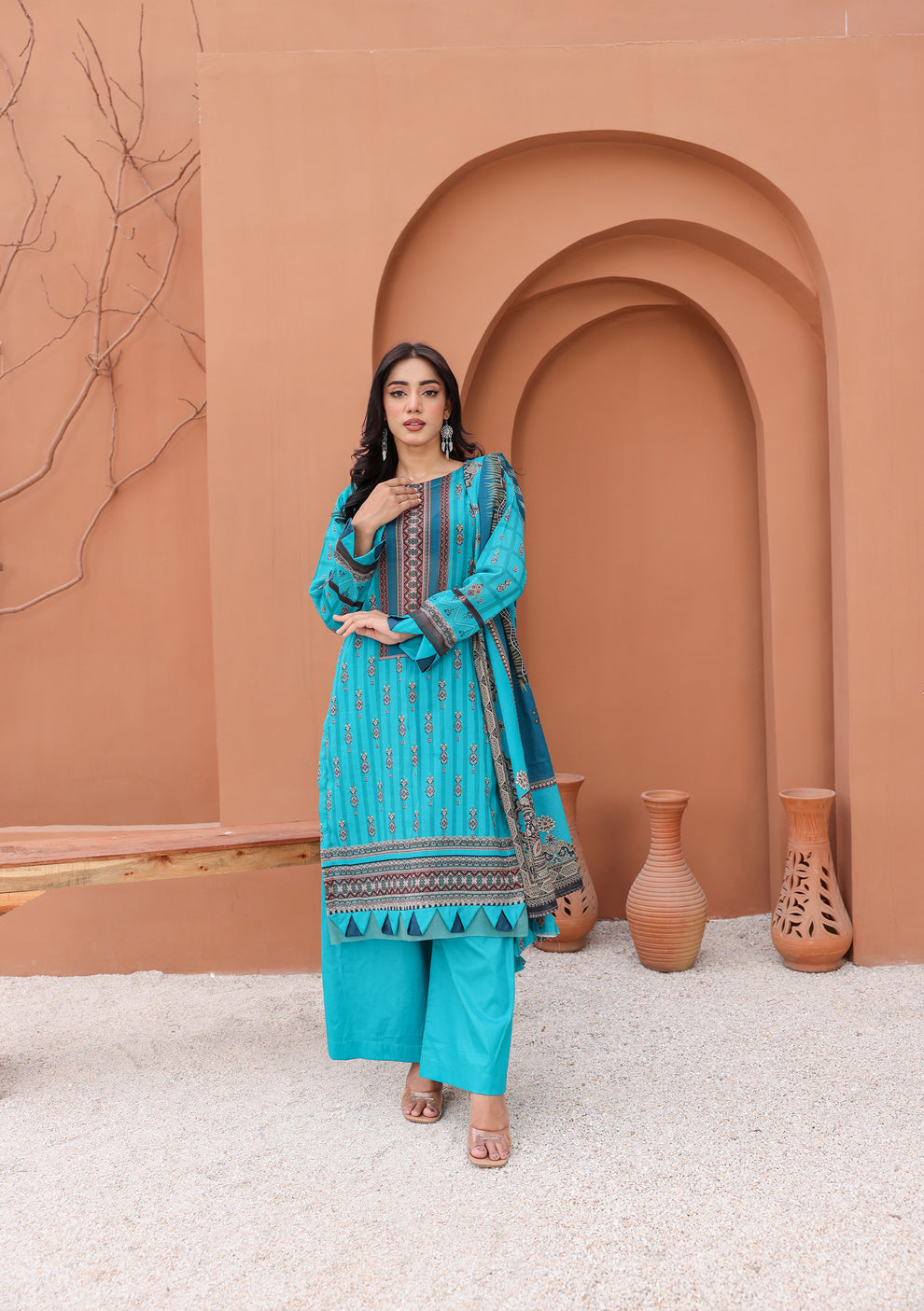 Unstitched Premium Lawn Vol#19 (2025) – Digital Airjet Bana Dora Shirt (2.75 Mtr), Dupatta (2.25 Mtr), Cotton Dyed Shutleless Trouser (2.25 Mtr) – Fresh & Elegant Summer Look
