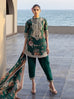 Maria B Dhanak 3PC suit with printed dhanak shirt, dupatta, trouser, and embroidered patches on organza