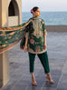 Maria B Dhanak 3PC suit with printed dhanak shirt, dupatta, trouser, and embroidered patches on organza
