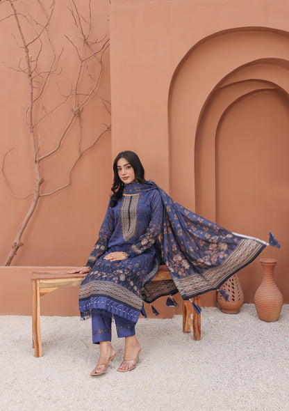 BinNoor Fab printed lawn 3pc (De-LA19-P30187) – digital airjet shirt & dupatta, cotton dyed shutleless trouser – Rs. 3,150/-