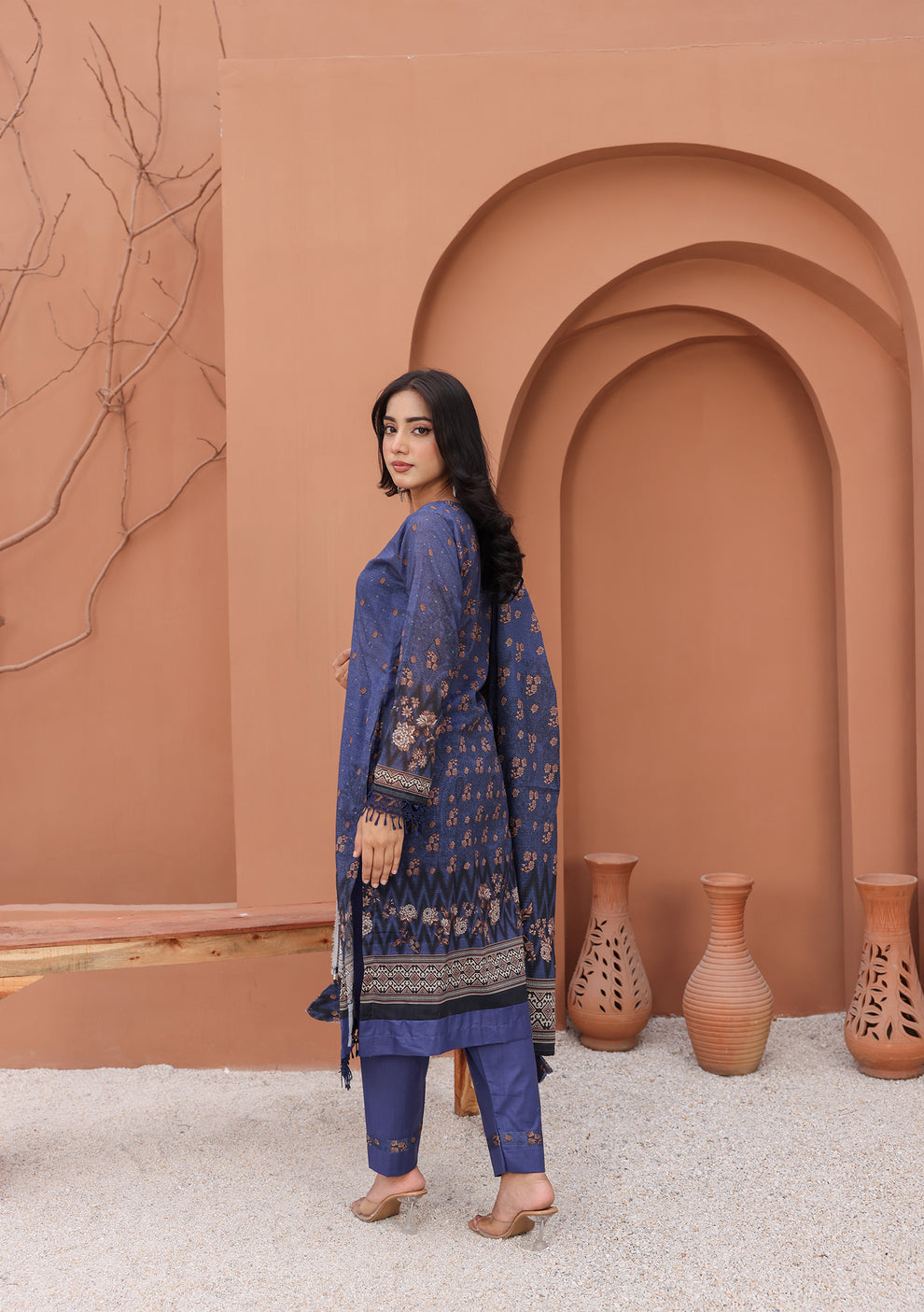 BinNoor Fab printed lawn 3pc (De-LA19-P30187) – digital airjet shirt & dupatta, cotton dyed shutleless trouser – Rs. 3,150/-