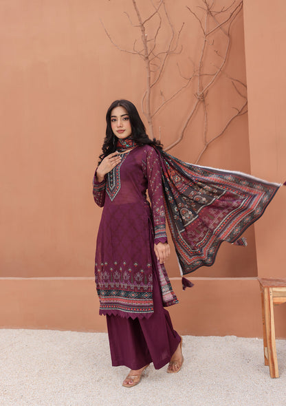 BinNoor Fab Lawn 3Pc Unstitched Digital Printed Suit Vol#19 2025 with Dupatta and Trouser 
