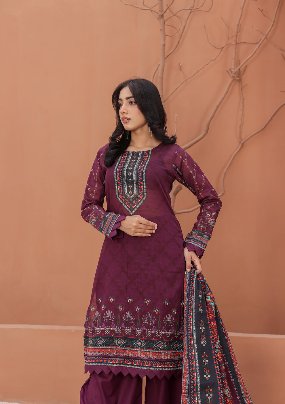 BinNoor Fab Lawn 3Pc Unstitched Digital Printed Suit Vol#19 2025 with Dupatta and Trouser 