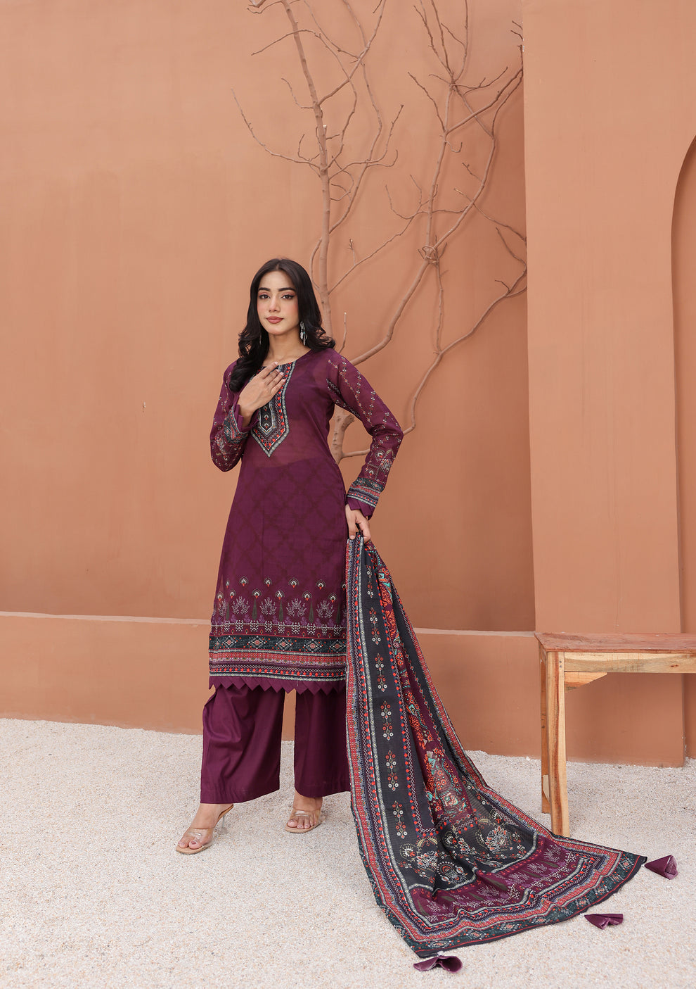 BinNoor Fab Lawn 3Pc Unstitched Digital Printed Suit Vol#19 2025 with Dupatta and Trouser 