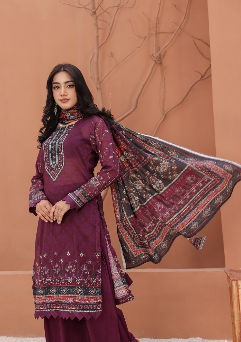 BinNoor Fab Lawn 3Pc Unstitched Digital Printed Suit Vol#19 2025 with Dupatta and Trouser 

