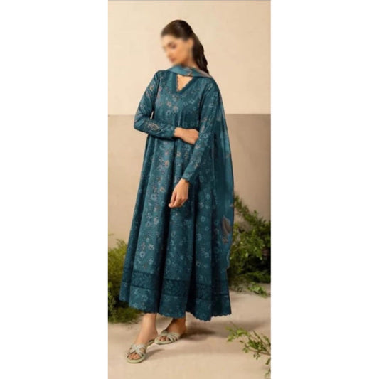 IZnik Zinc Printed Lawn 2025 unstitched 3-piece suit with embroidered lawn front, printed lawn dupatta with lace, and printed cotton trouser.