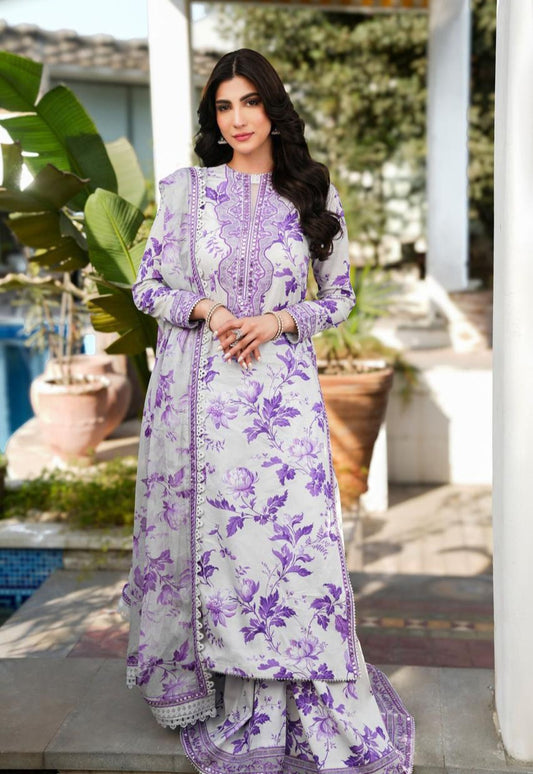 Aneela's Collection MidSeason Embroidered & Digital Printed Linen 3Pc Suit with Dupatta