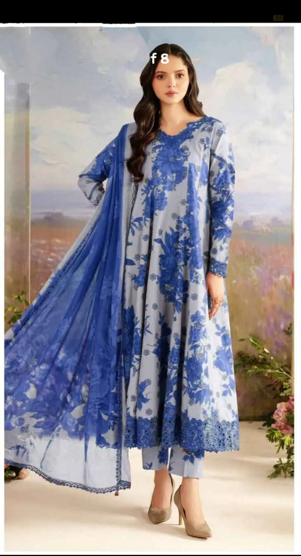 Iznik Dhanak 3PC suit with printed dhanak shirt, dupatta, trouser, and embroidered patches on organza