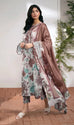 Maria B Dhanak 3PC suit with printed dhanak shirt, dupatta, trouser, and embroidered patches on organza