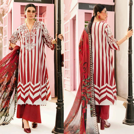 Maria B MB-311 Unstitched Replica Dress – Printed Lawn with Embroidered Spengle Work, Chiffon Dupatta, and Cambric Trouser