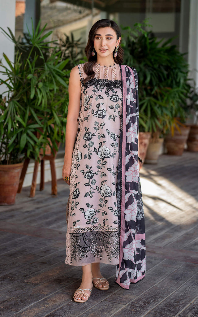 Asifa Nabeel printed dhanak suit with trouser, dupatta, embroidered patches, sleeves and neckline patti